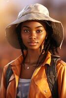 Jeune africain américain femme agriculteur portant chapeau photo