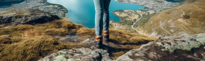 du voyageur pieds sur le rochers photo