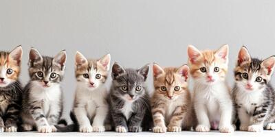 groupe de chatons de différent couleurs sur une lumière Contexte photo