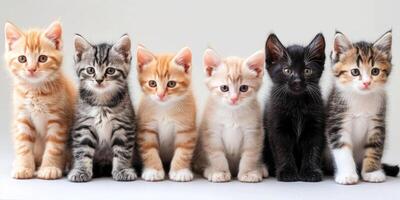 groupe de chatons de différent couleurs sur une lumière Contexte photo