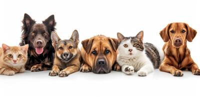 chats et chiens de différent races sur une blanc Contexte photo