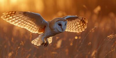 en volant Aigle hibou sur l'automne Contexte photo