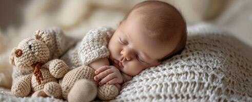 bébé dort avec une jouet photo