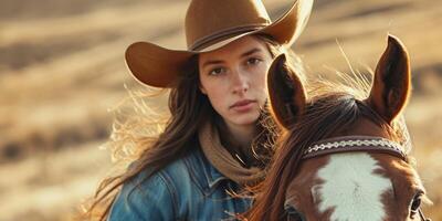 cow-girl dans une chapeau sur une cheval photo