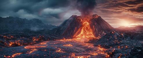 volcan éruption lave les flux photo