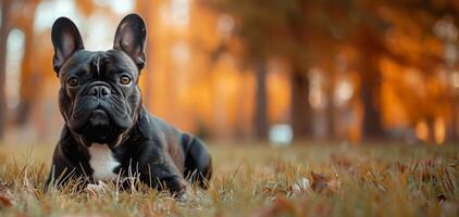 français bouledogue en plein air fermer photo