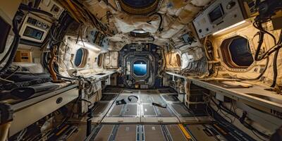 international espace station dans Terre orbite, intérieur vue de à l'intérieur photo