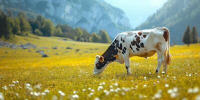 vache pâturage dans le Prairie photo