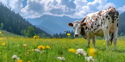 vache pâturage dans le Prairie photo