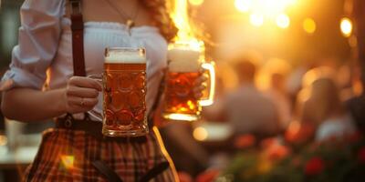 serveur fille porte des lunettes de oktoberfest Bière photo