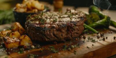 cuit steak avec des légumes photo