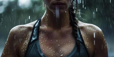 fille le jogging dans le pluie photo