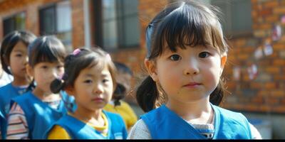 asiatique les enfants aller à école photo