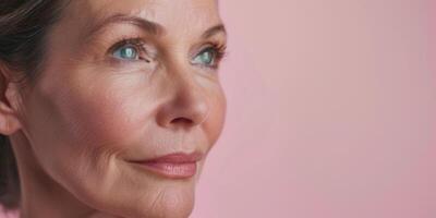 femme 60 ans vieux avec gris cheveux fermer portrait photo