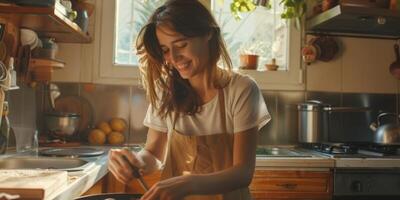 femme faisant la cuisine dans la cuisine photo