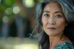 asiatique femme 50 ans vieux fermer portrait photo