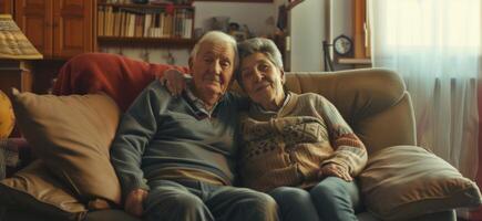 personnes âgées couple sur le canapé à Accueil photo