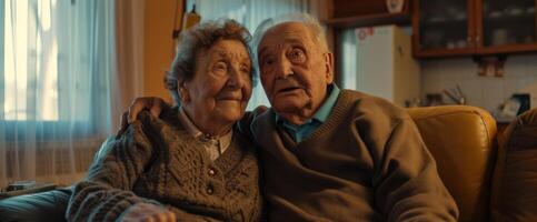 personnes âgées couple sur le canapé à Accueil photo