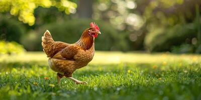 poulet sur vert herbe photo