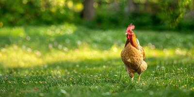 poulet sur vert herbe photo