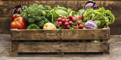 légumes dans une caisse en bois photo