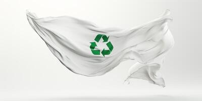 recyclage symbole sur une blanc drapeau photo