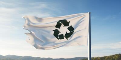 recyclage symbole sur une blanc drapeau photo