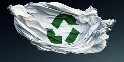 recyclage symbole sur une blanc drapeau photo