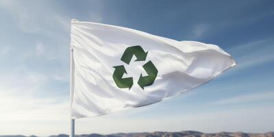 recyclage symbole sur une blanc drapeau photo