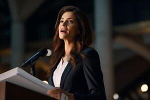 femme avec microphone à Publique Parlant photo