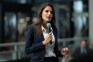 femme avec microphone à Publique Parlant photo