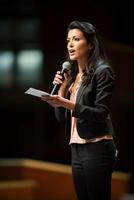 femme avec microphone à Publique Parlant photo