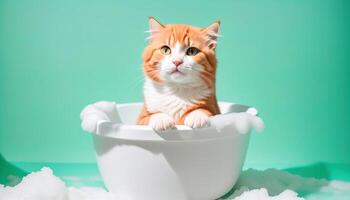 mignonne chaton dans une une baignoire avec mousse photo