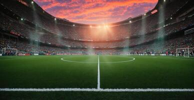 Football stade, vide Football champ, spectateurs dans le des stands, photo