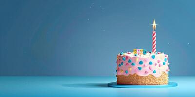 anniversaire gâteau avec bougies sur une plaine Contexte photo