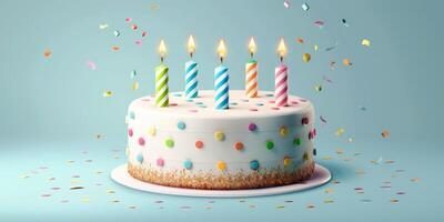 anniversaire gâteau avec bougies sur une plaine Contexte photo