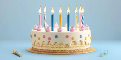 anniversaire gâteau avec bougies sur une plaine Contexte photo