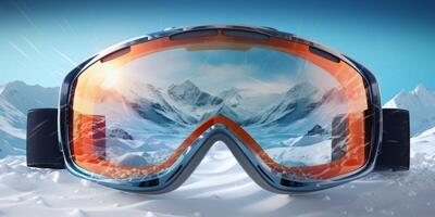 ski des lunettes de protection avec montagnes réflexion photo