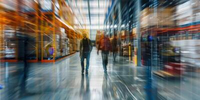 flou image de des employés dans une entrepôt photo