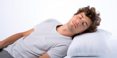 homme en train de dormir pacifiquement dans lit photo