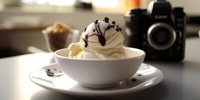 crème glacée dans une tasse à gaufres photo