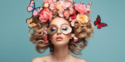 Jeune femme avec une couronne de fleurs sur sa tête photo