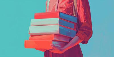 les enfants en portant livres dans leur mains retour à école photo