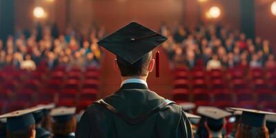 retour vue image de diplômé étudiant dans l'obtention du diplôme casquette photo