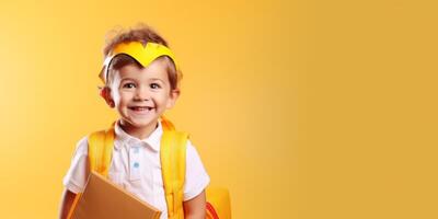 enfant avec sac à dos et livres retour à école photo