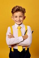 enfant avec sac à dos et livres retour à école photo