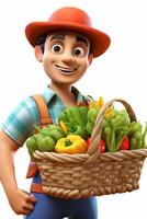 agriculteur avec une panier de des légumes dans le sien mains photo