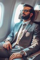 arabe homme d'affaire dans une privé jet photo