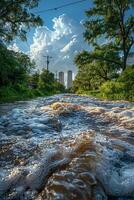 inondé des rues de le ville photo