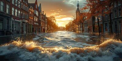 inondé des rues de le ville photo